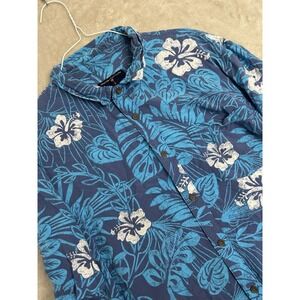Margaritaville Mens XXL Button Down Shirt Blue Tropical Hibiscus Rayon Aloha